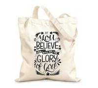 AILOONG Polyester Cotton Shopping Bags 12 oz thick fabric Hand Lettering With Bible Verse If You Believe Reusable 25x30cm Small