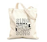 AILOONG Polyester Cotton Shopping Bags 12 oz thick fabric Hand Lettering With Bible Verse Sing To Him A New Reusable 31x36cm Medium
