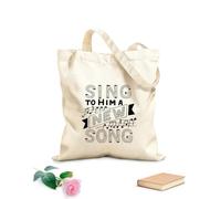 AILOONG Polyester Cotton Shopping Bags 12 oz thick fabric Hand Lettering With Bible Verse Sing To Him A New Reusable 31x36cm Medium