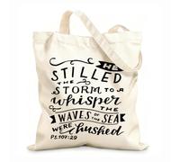 AILOONG Polyester Cotton Shopping Bags 12 oz thick fabric Hand Lettering Wth Bible Verse He Stilled Reusable 35x40cm Large