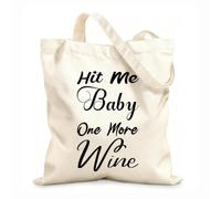 AILOONG Polyester Cotton Shopping Bags 12 oz thick fabric Hit Me Baby One More Wine Black Letter Quote Reusable 35x40cm Large