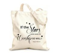 AILOONG Polyester Cotton Shopping Bags 12 oz thick fabric If Stars Were Made To Worship So Will I Reusable 31x36cm Medium