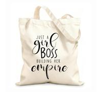 AILOONG Polyester Cotton Shopping Bags 12 oz thick fabric Just A Girl Boss Building Her Empire Quotes Reusable 31x36cm Medium