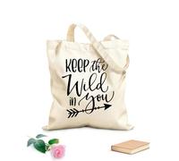 AILOONG Polyester Cotton Shopping Bags 12 oz thick fabric Keep The Wild In You Inspirational Quotes Reusable 31x36cm Medium