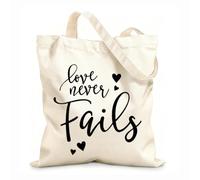 AILOONG Polyester Cotton Shopping Bags 12 oz thick fabric Love Never Fails Inspirational Quotes Reusable 31x36cm Medium