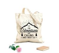 AILOONG Polyester Cotton Shopping Bags 12 oz thick fabric Mountains Are Calling Poster Reusable 31x36cm Medium