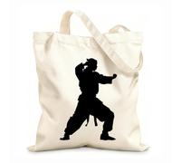 AILOONG Polyester Cotton Shopping Bags 12 oz thick fabric Silhouette Of Pencak Silat Athlete In Action Reusable 35x40cm Large
