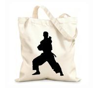 AILOONG Polyester Cotton Shopping Bags 12 oz thick fabric Silhouette Of Pencak Silat Athlete In Action Reusable 31x36cm Medium