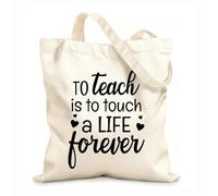 AILOONG Polyester Cotton Shopping Bags 12 oz thick fabric To Teach Is Touch A Life Forever Inspirational Reusable 25x30cm Small