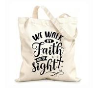 AILOONG Polyester Cotton Shopping Bags 12 oz thick fabric We Walk By Faith Not Sight Reusable 31x36cm Medium