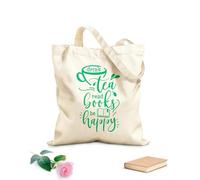 AILOONG Polyester Cotton Shopping Bags 340g/m² thick fabric Drink Tea Read Books Be Happy Inspirational Quotes Reusable