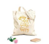 AILOONG Polyester Cotton Shopping Bags 340g/m² thick fabric Drink Tea Read Books Be Happy Inspirational Quotes Reusable