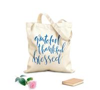 AILOONG Polyester Cotton Shopping Bags 340g/m² thick fabric Grateful Thankful Blessed Inspirational Reusable
