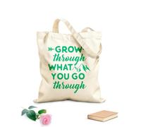 AILOONG Polyester Cotton Shopping Bags 340g/m² thick fabric Grow Through What You Go Quotes Reusable