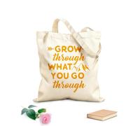 AILOONG Polyester Cotton Shopping Bags 340g/m² thick fabric Grow Through What You Go Quotes Reusable