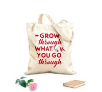 AILOONG Polyester Cotton Shopping Bags 340g/m² thick fabric Grow Through What You Go Quotes Reusable