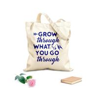 AILOONG Polyester Cotton Shopping Bags 340g/m² thick fabric Grow Through What You Go Quotes Reusable
