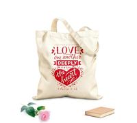 AILOONG Polyester Cotton Shopping Bags 340g/m² thick fabric Hand Lettering With Bible Verse Love One Another Reusable