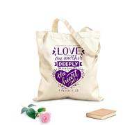 AILOONG Polyester Cotton Shopping Bags 340g/m² thick fabric Hand Lettering With Bible Verse Love One Another Reusable