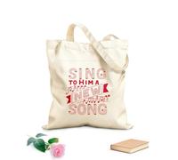 AILOONG Polyester Cotton Shopping Bags 340g/m² thick fabric Hand Lettering With Bible Verse Sing To Him A New Reusable