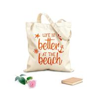 AILOONG Polyester Cotton Shopping Bags 340g/m² thick fabric Life Is Better At The Beach Inspirational Quotes Reusable
