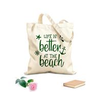 AILOONG Polyester Cotton Shopping Bags 340g/m² thick fabric Life Is Better At The Beach Inspirational Quotes Reusable