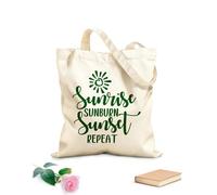 AILOONG Polyester Cotton Shopping Bags 340g/m² thick fabric Sunrise Sunburn Sunset Repeat Inspirational Quotes Reusable
