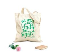 AILOONG Polyester Cotton Shopping Bags 340g/m² thick fabric We Walk By Faith Not Sight Reusable