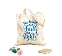 AILOONG Polyester Cotton Shopping Bags 340g/m² thick fabric We Walk By Faith Not Sight Reusable