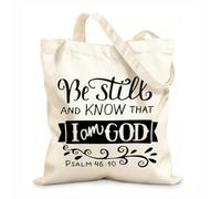 AILOONG Polyester Cotton Shopping Bags Bible Verse Be Still And Know That I Am God Psalm 12 oz thick fabric Reusable 31x36cm Medium