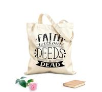 AILOONG Polyester Cotton Shopping Bags Bible Verse Faith Without Deeds Is Dead 12 oz thick fabric Reusable 25x30cm Small