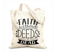 AILOONG Polyester Cotton Shopping Bags Bible Verse Faith Without Deeds Is Dead 12 oz thick fabric Reusable 35x40cm Large