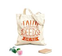 AILOONG Polyester Cotton Shopping Bags Bible Verse Faith Without Deeds Is Dead 340g/m² thick fabric Reusable