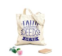 AILOONG Polyester Cotton Shopping Bags Bible Verse Faith Without Deeds Is Dead 340g/m² thick fabric Reusable
