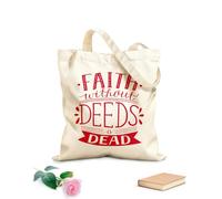 AILOONG Polyester Cotton Shopping Bags Bible Verse Faith Without Deeds Is Dead 340g/m² thick fabric Reusable