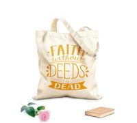 AILOONG Polyester Cotton Shopping Bags Bible Verse Faith Without Deeds Is Dead 340g/m² thick fabric Reusable