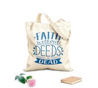 AILOONG Polyester Cotton Shopping Bags Bible Verse Faith Without Deeds Is Dead 340g/m² thick fabric Reusable