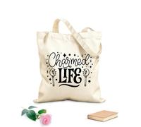 AILOONG Polyester Cotton Shopping Bags Charmed Life 12 oz thick fabric Reusable 35x40cm Large
