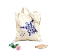 AILOONG Polyester Cotton Shopping Bags Entangle Turtle With Calligraphic Quote Long 340g/m² thick fabric Reusable