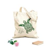 AILOONG Polyester Cotton Shopping Bags Entangle Turtle With Calligraphic Quote Long 340g/m² thick fabric Reusable