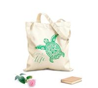 AILOONG Polyester Cotton Shopping Bags Entangle Turtle With Calligraphic Quote Long 340g/m² thick fabric Reusable
