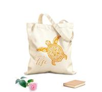 AILOONG Polyester Cotton Shopping Bags Entangle Turtle With Calligraphic Quote Long 340g/m² thick fabric Reusable