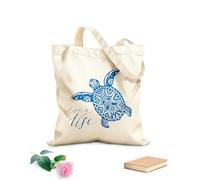 AILOONG Polyester Cotton Shopping Bags Entangle Turtle With Calligraphic Quote Long 340g/m² thick fabric Reusable