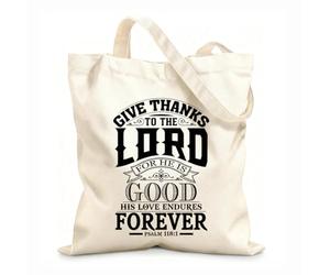 AILOONG Polyester Cotton Shopping Bags Give Thanks To The Lord For He Is Good 12 oz thick fabric Reusable 25x30cm Small