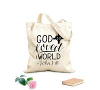 AILOONG Polyester Cotton Shopping Bags Golden Bible Verse John 3 16 For God So Loved 12 oz thick fabric Reusable 25x30cm Small