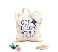 AILOONG Polyester Cotton Shopping Bags Golden Bible Verse John 3 16 For God So Loved 340g/m² thick fabric Reusable