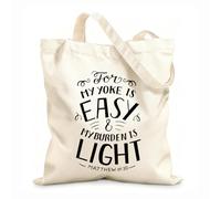 AILOONG Polyester Cotton Shopping Bags Hand Lettering With Bible Verse For My Yoke 12 oz thick fabric Reusable 31x36cm Medium