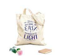 AILOONG Polyester Cotton Shopping Bags Hand Lettering With Bible Verse For My Yoke 340g/m² thick fabric Reusable