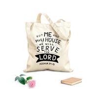 AILOONG Polyester Cotton Shopping Bags Hand Lettering With Bible Verse Me And My House We 12 oz thick fabric Reusable 35x40cm Large