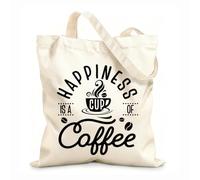 AILOONG Polyester Cotton Shopping Bags Happiness Is A Cup Of Coffee Quotes 12 oz thick fabric Reusable 25x30cm Small